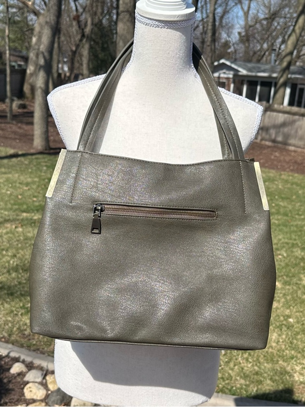 Madison West Olive Green Shoulder Tote with Gold Accents